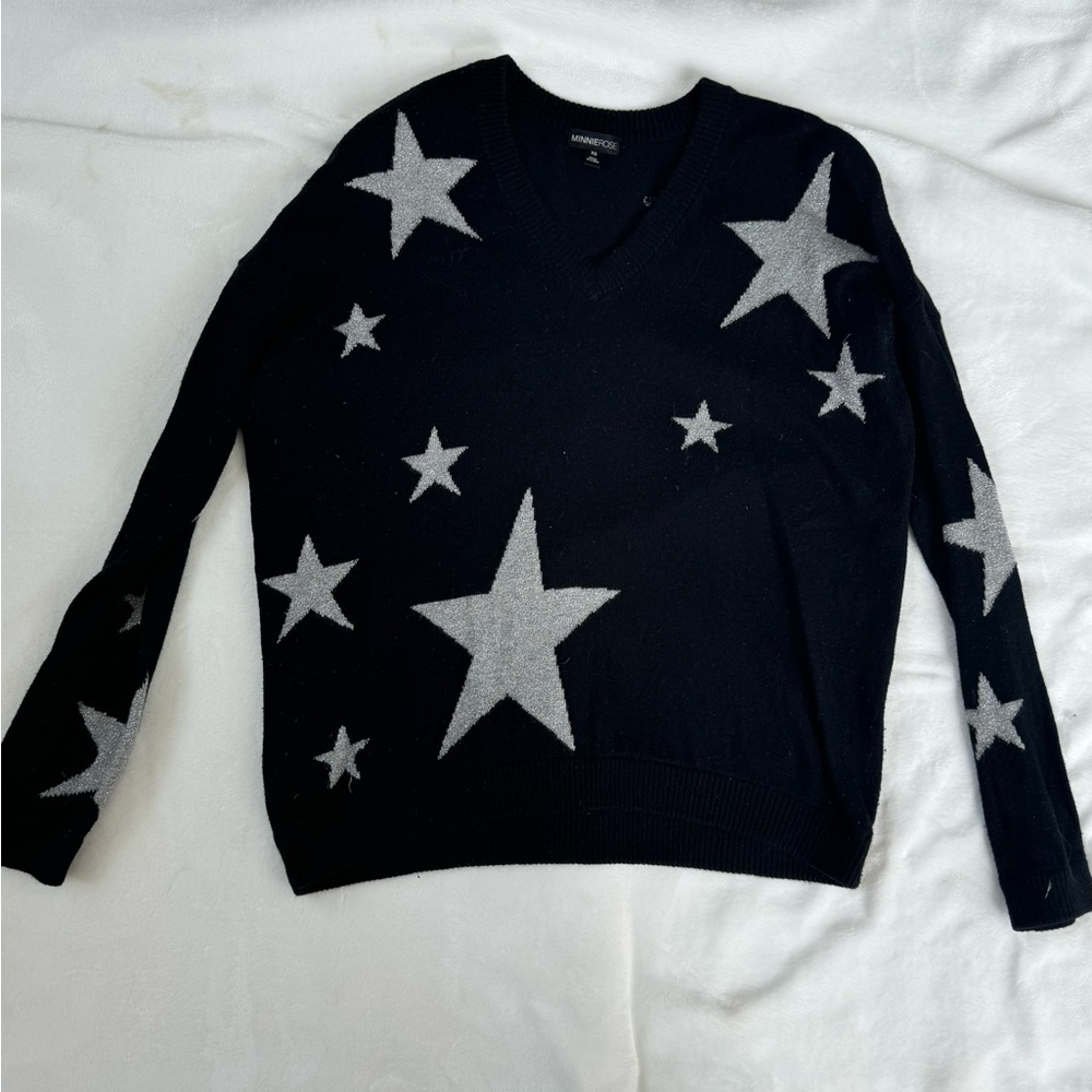 Minnie Rose Black Sweater with Metallic Stars